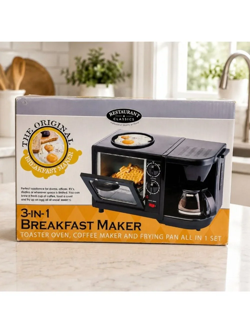 The Original Breakfast Maker 3-in-1 Toaster Oven, Coffee Maker & Frying Pan NEW